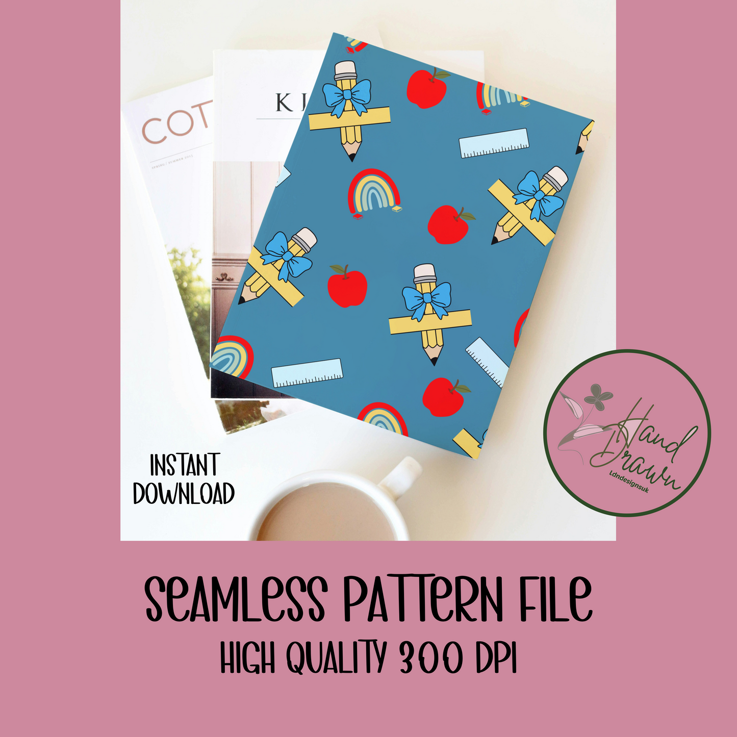 Blue Teacher seamless pattern PNG DOWNLOAD