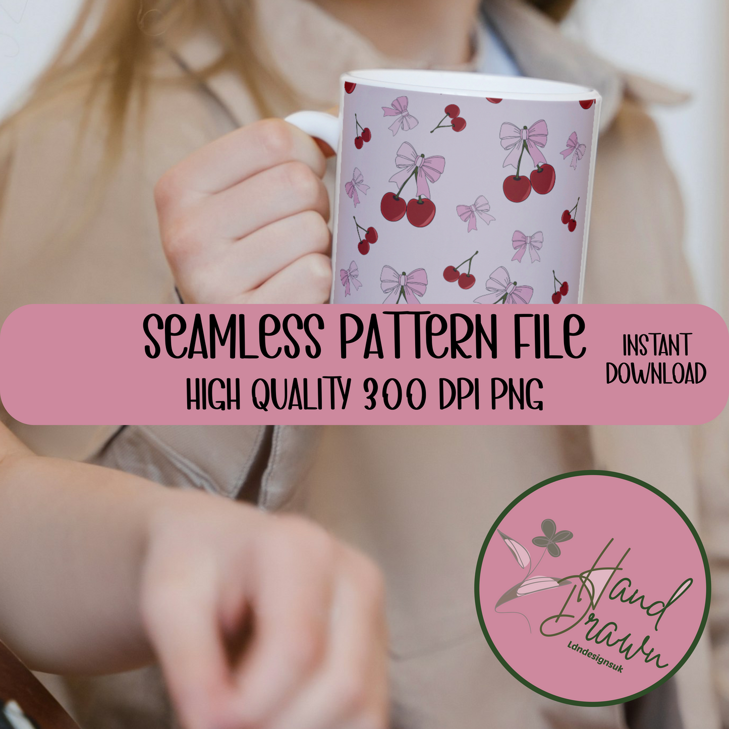 Bows Meet Cherries Seamless Files PNG Download