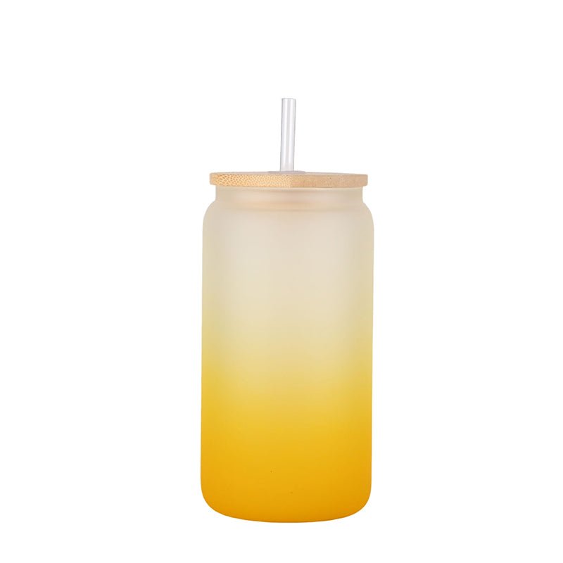 16oz Frosted Gradient bamboo Glass