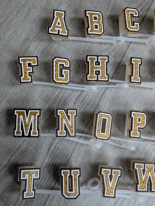 1 x Straw Topper - Gold glitter alphabet