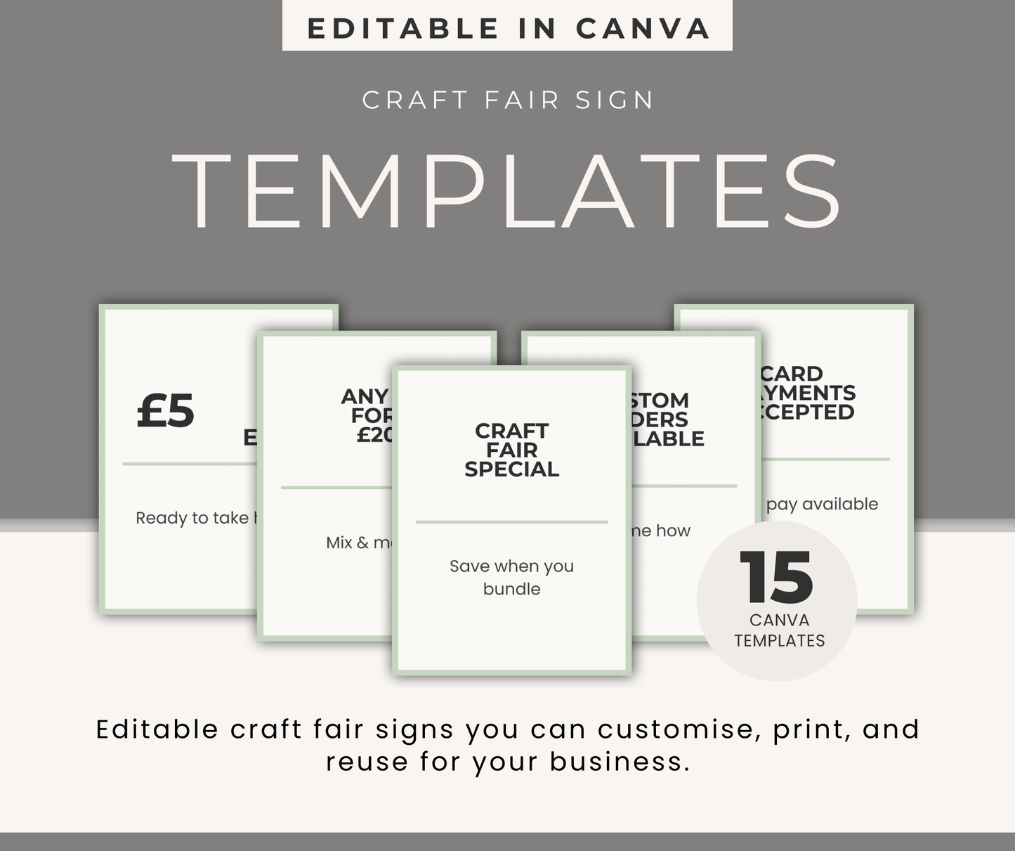 EDITABLE CRAFT FAIR SIGN TEMPLATES FOR CANVA | 15 MARKET & PRICE SIGNS