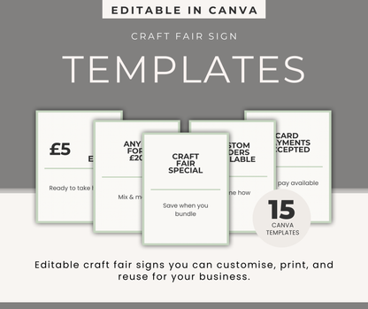 EDITABLE CRAFT FAIR SIGN TEMPLATES FOR CANVA | 15 MARKET & PRICE SIGNS