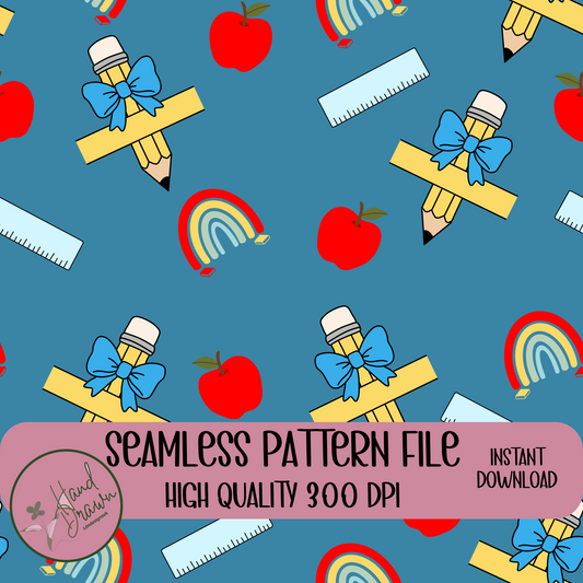 Blue Teacher seamless pattern PNG DOWNLOAD