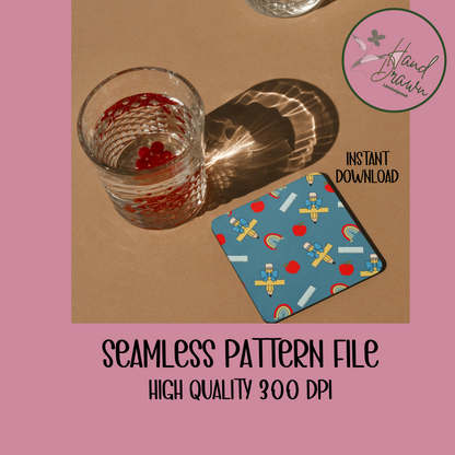 Blue Teacher seamless pattern PNG DOWNLOAD