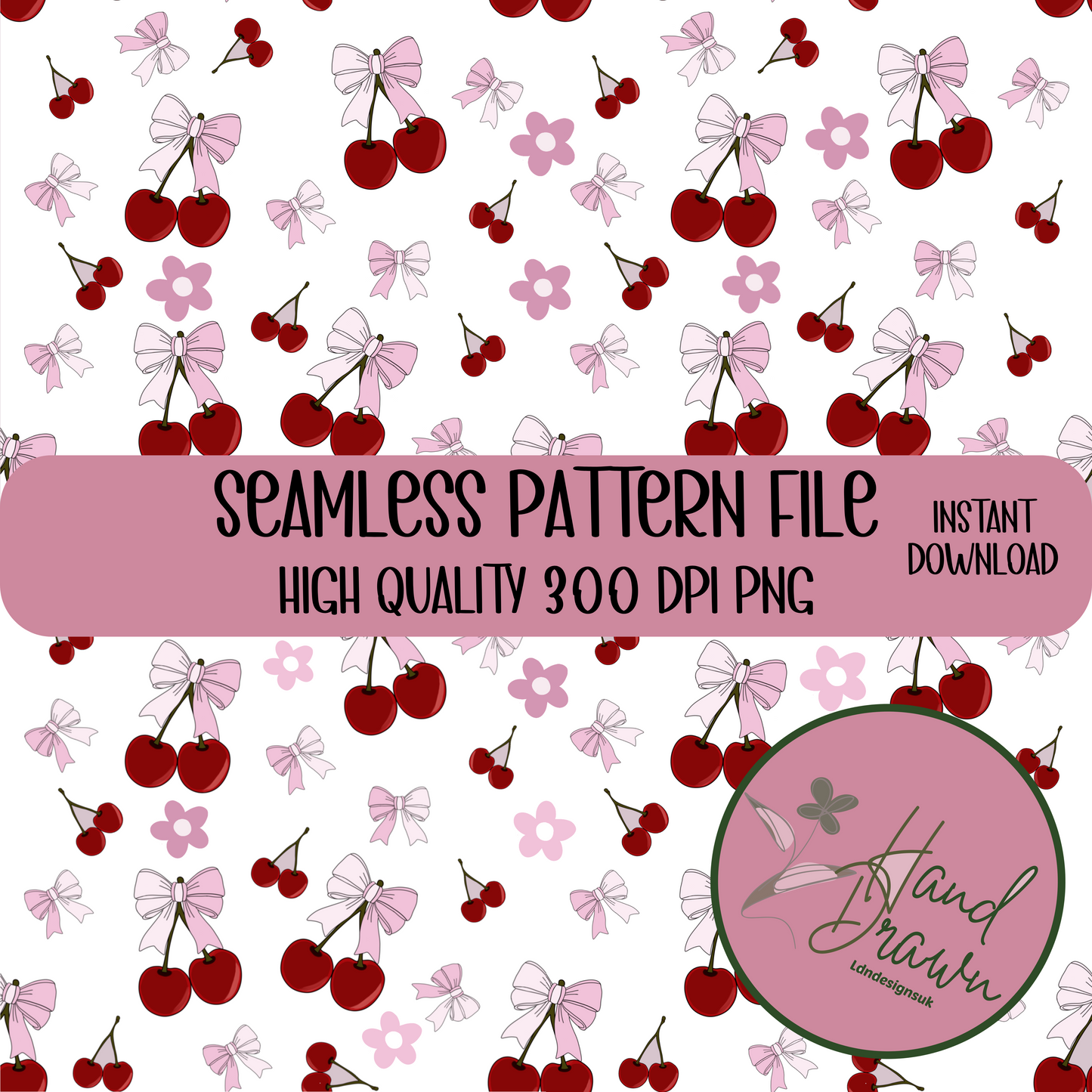 Bows Meet Cherries Seamless Files PNG Download