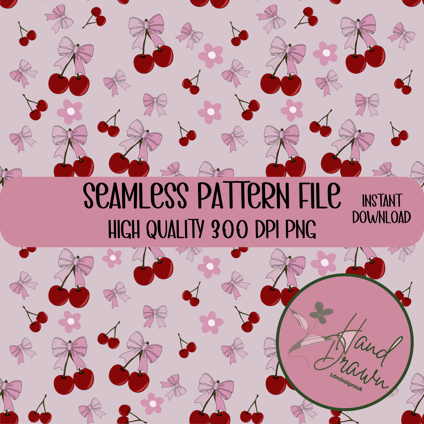 Bows Meet Cherries Seamless Files PNG Download