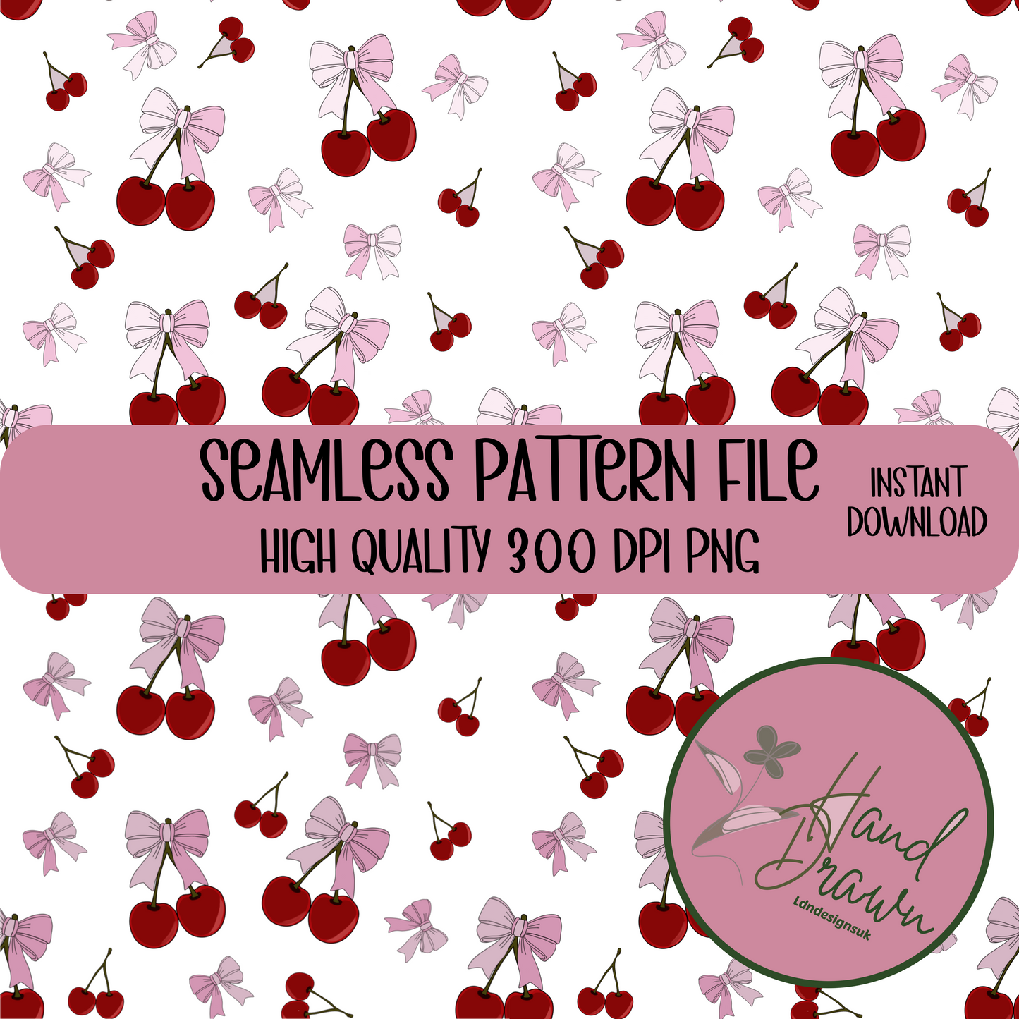 Bows Meet Cherries Seamless Files PNG Download