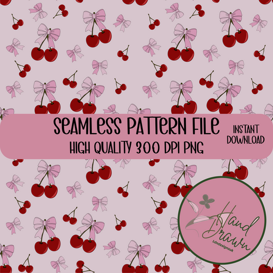 Bows Meet Cherries Seamless Files PNG Download