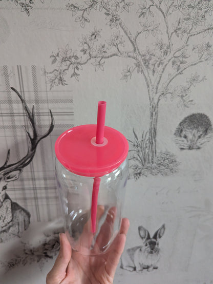 16oz Clear Hot Pink Plastic Libbey Can Cups