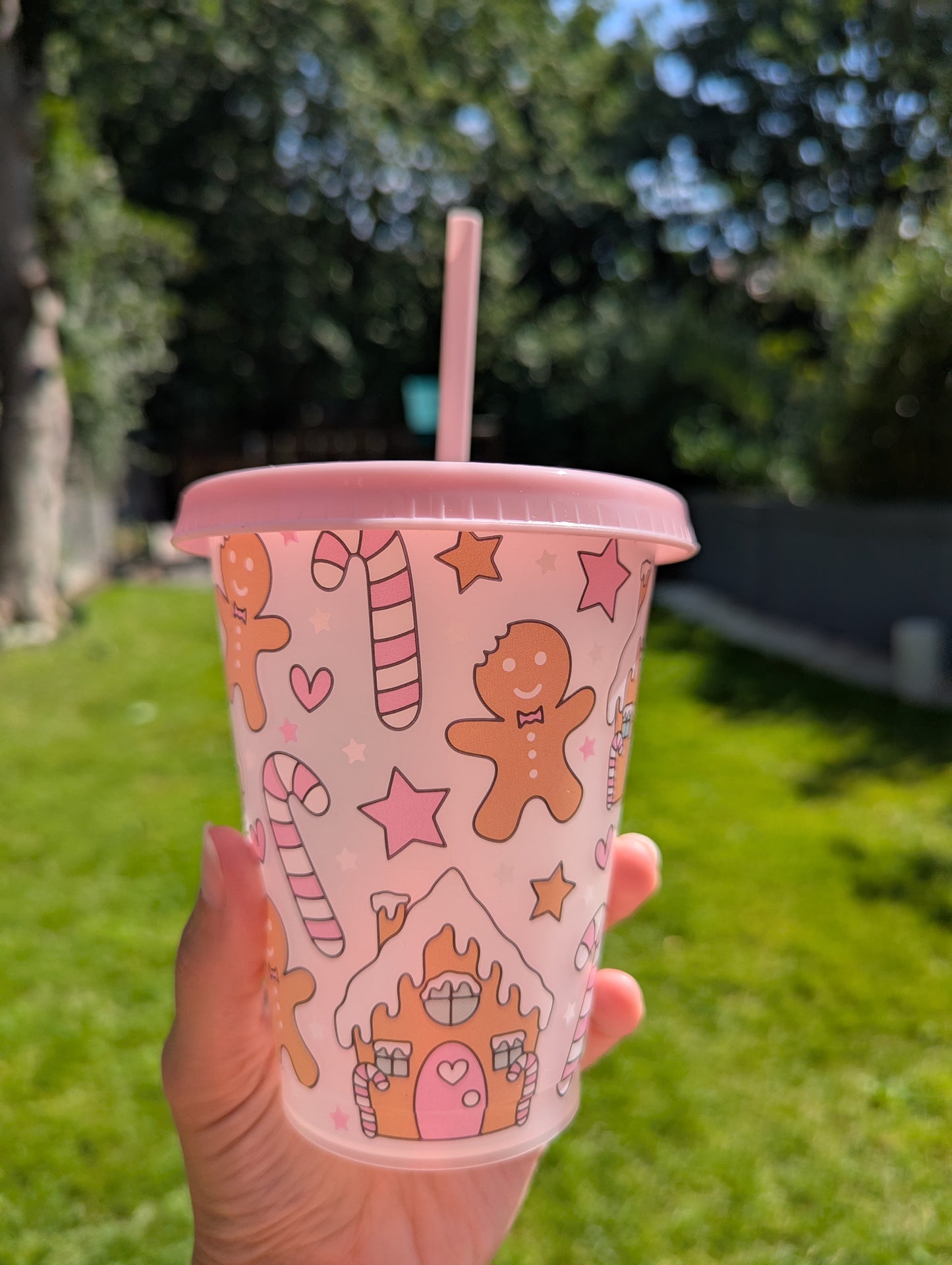 16oz Pink Gingerbread Cold Cup