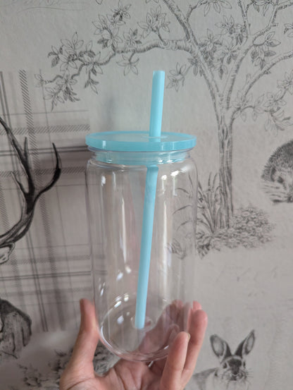 16oz Clear Blue Plastic Libbey Can Cups