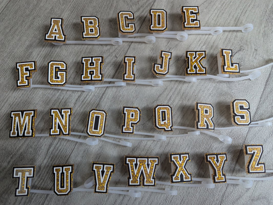 1 x Straw Topper - Gold glitter alphabet