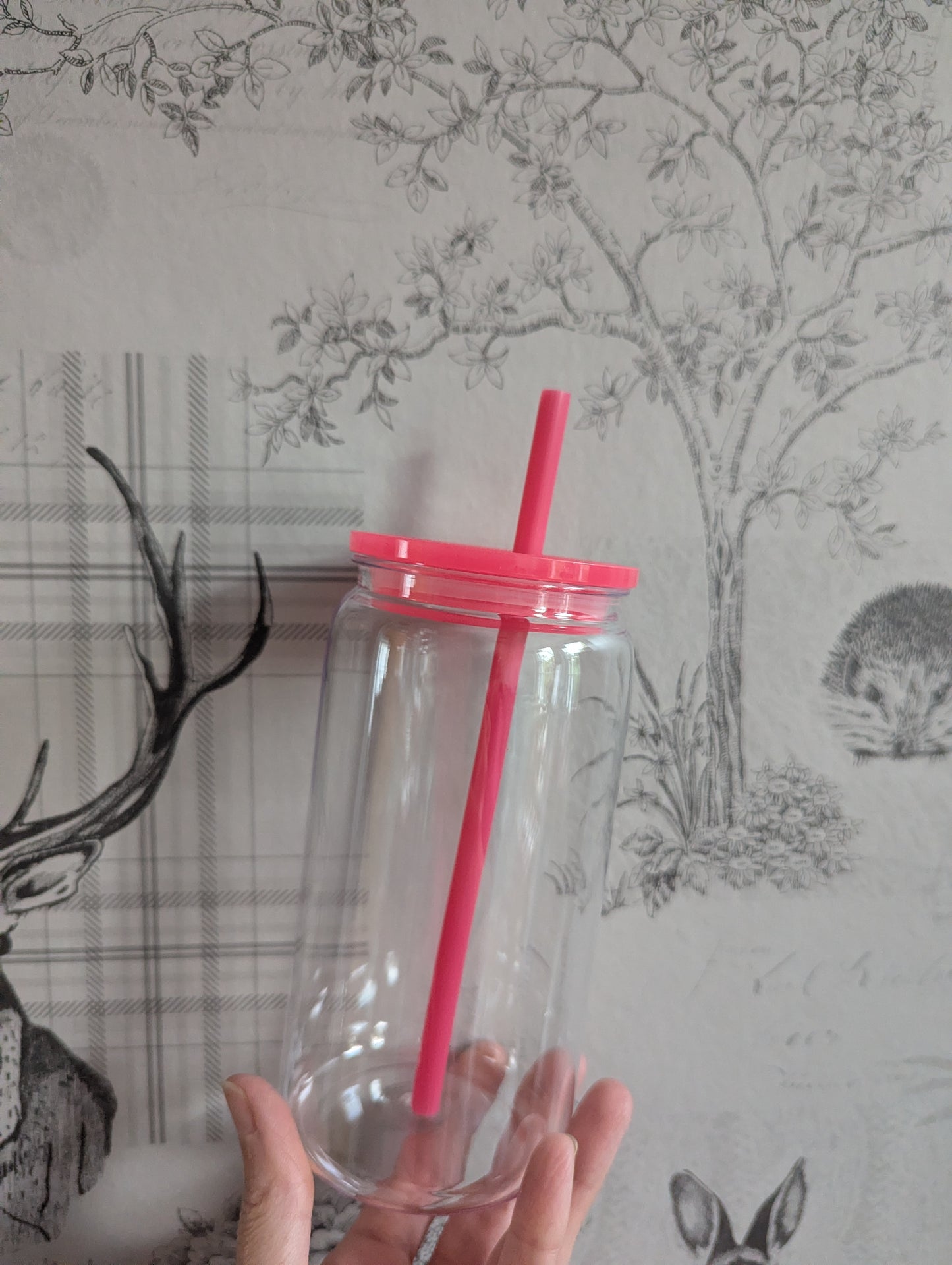 16oz Clear Hot Pink Plastic Libbey Can Cups