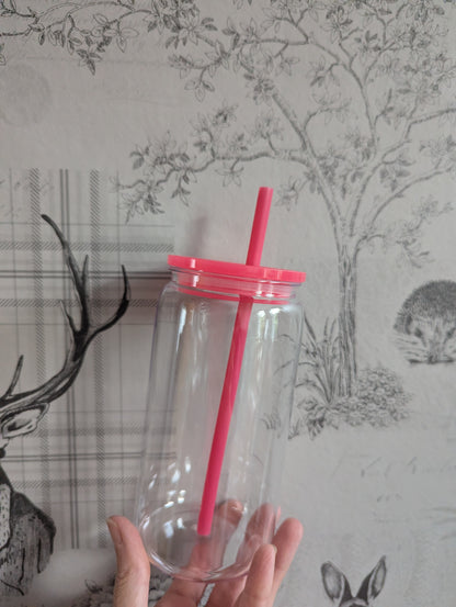 16oz Clear Hot Pink Plastic Libbey Can Cups
